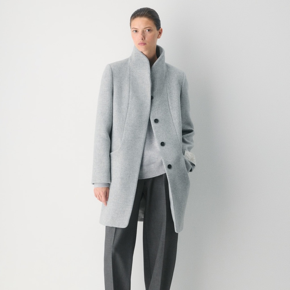 Wilfred Light Gray Wool-Blend Stand Collar Coat